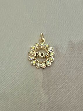 Dior Gold-Tone Pendant with Iridescent Crystal Halo Circle, Logo, Upcycled